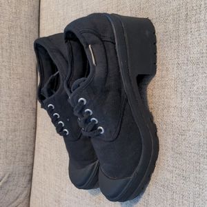 Sam and Libby black canvas super chunky heel ankle boots size 8.5